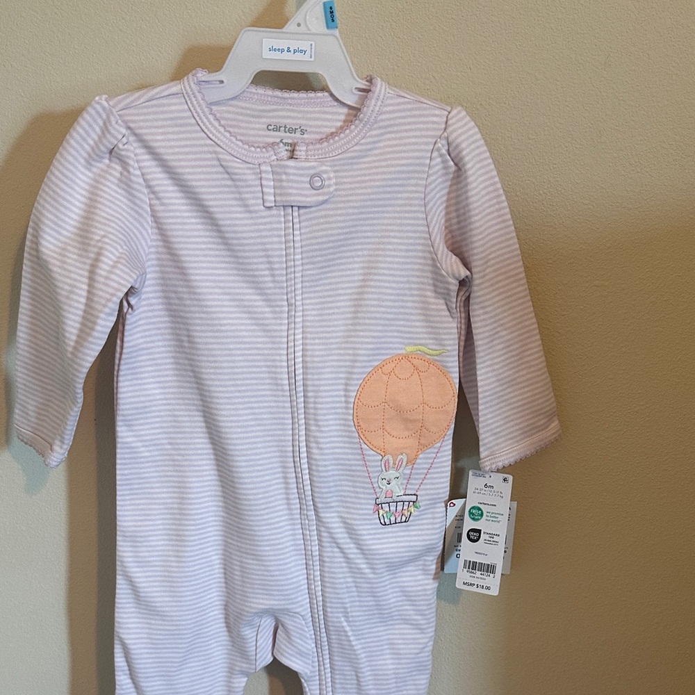 Carter's Lavender Striped Baby Footie with Bunny and Balloon